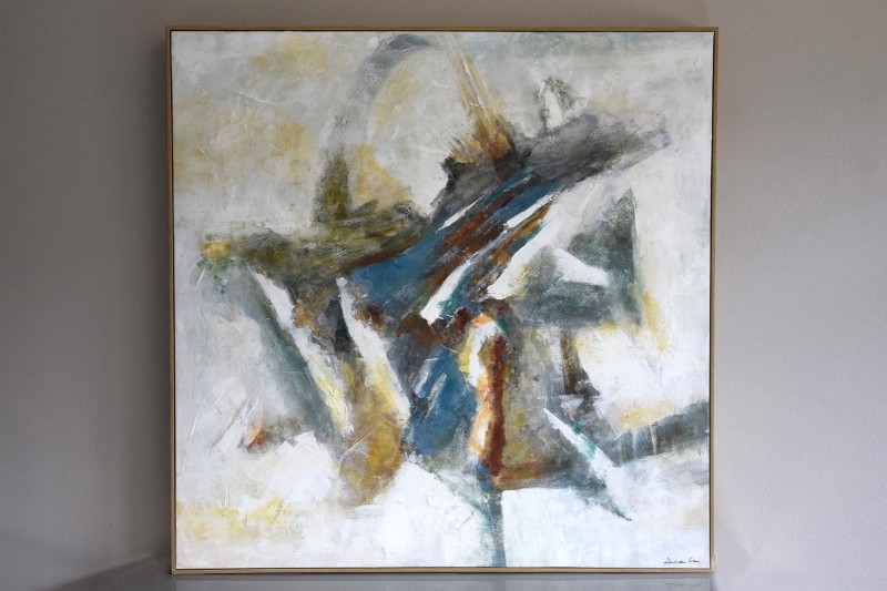 ABSTRACT PAINTING HERRINGBONE N2 WITH FRAME