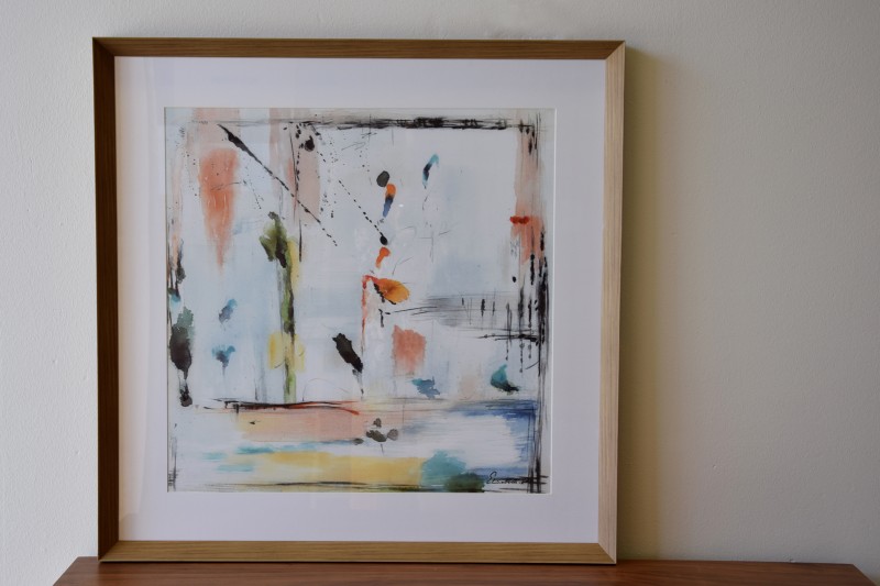 ABSTRACT PAINTING ON PAPER WITH FRAME