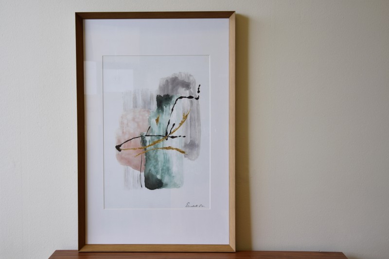 ABSTRACT PAINTING TRACES N3 ON PAPER WITH FRAME