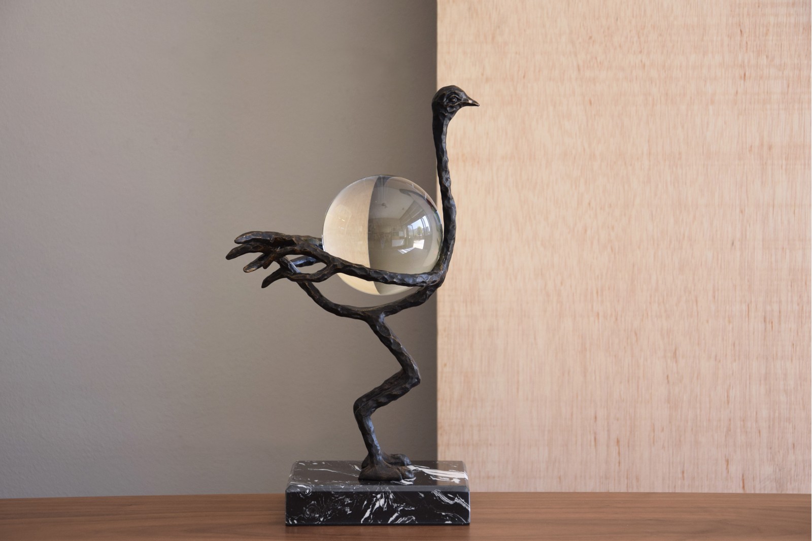 OSTRICH COLLECTION. METAL AND GLASS SCULPTURE