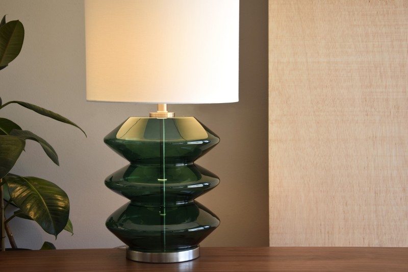 GREEN GLASS TABLE LAMP ZIG ZAG WITH SHADE
