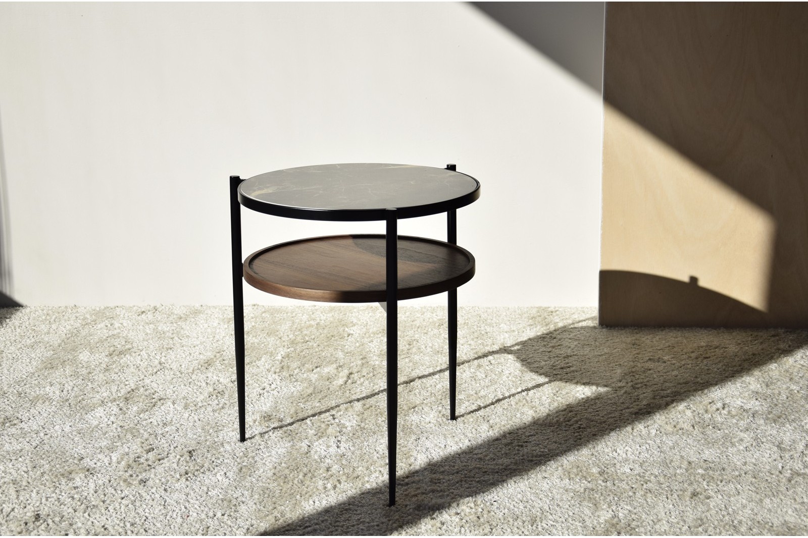 SIDE TABLE CERMIC TOP AND BLACK METAL