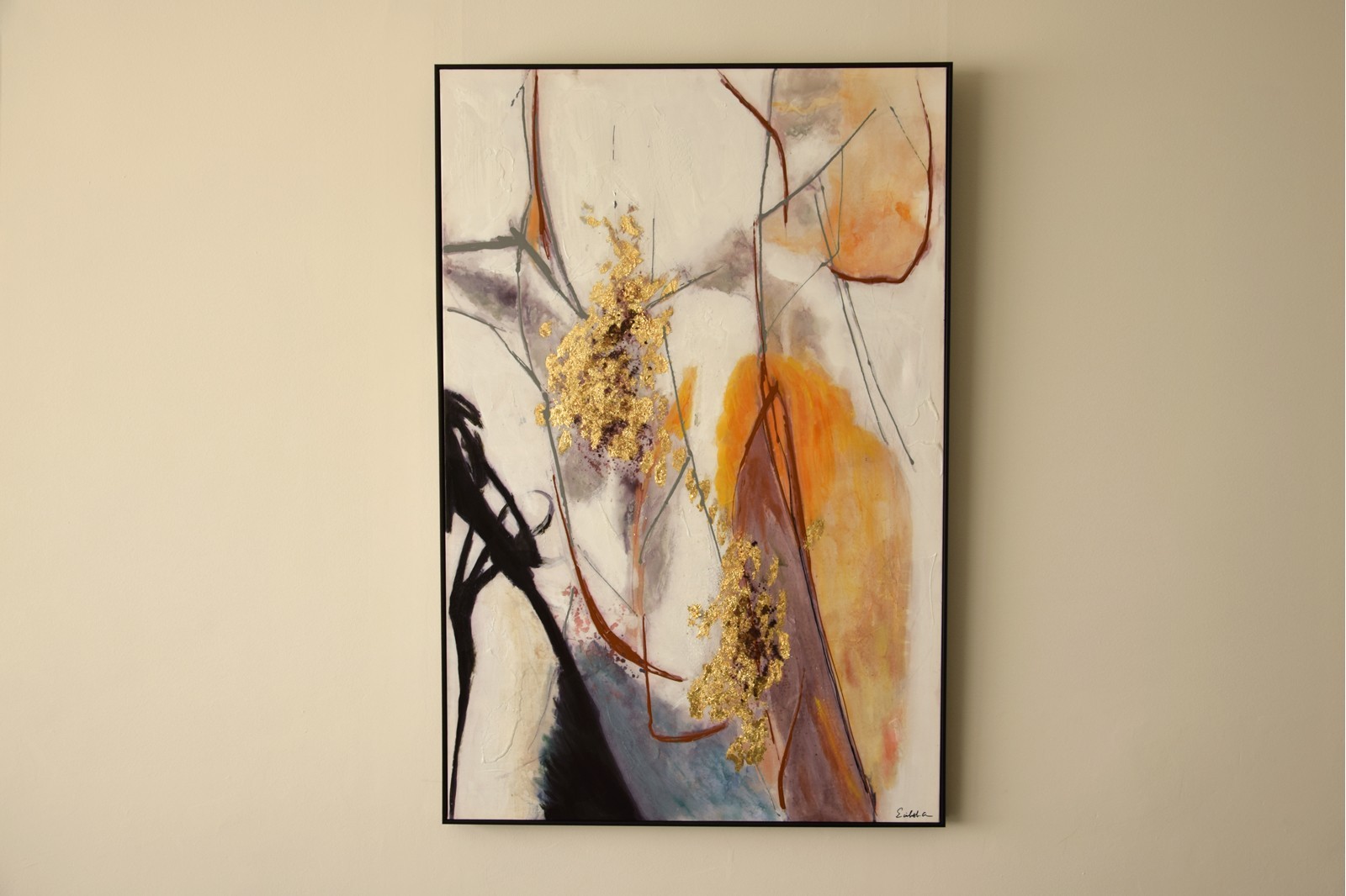 PEINTURE ABSTRAITE LEVER DE SOLEIL AVEC CADRE
