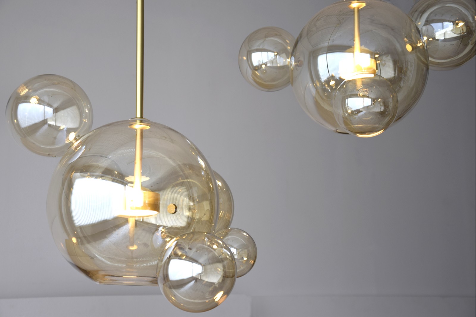BUBBLE COLLECTION: CEILING LAMP. AMBER GLASS AND BRASS METAL