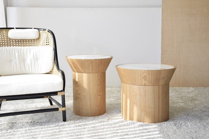 NEDA COLLECTION: SIDE TABLES, NATURAL ASH. CERAMIC