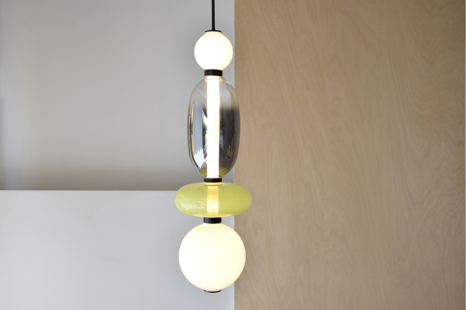 RACIMO COLLECTION: COLOURED GLASS AND BLACK METAL CEILING LAMP