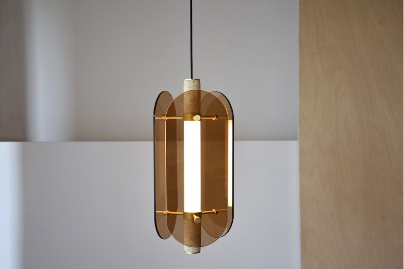 CEILING LAMP AMBER GLASS AND MARBLE. LED