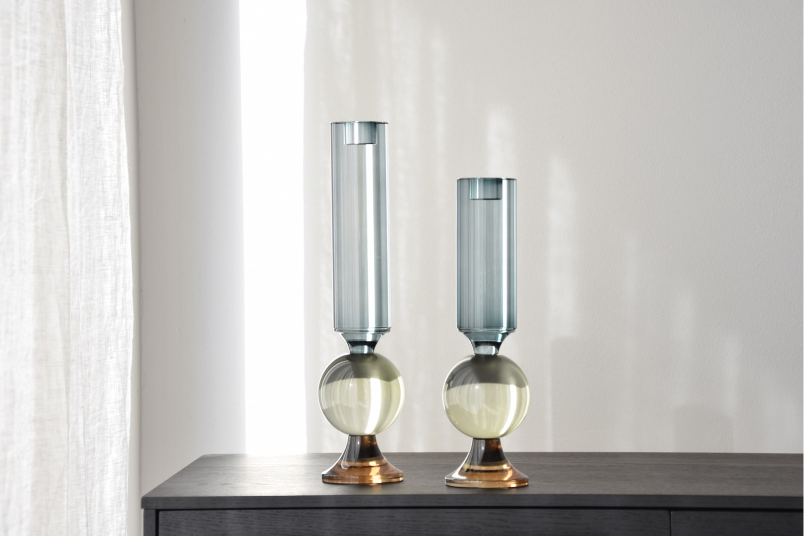 TUBE COLLECTION: AMBER BLUE CRYSTAL CANDLE HOLDERS