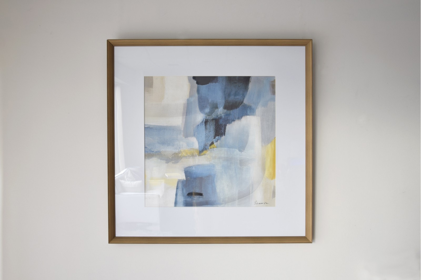 ABSTRACT PAINTING IN BLUE N1. GLASS AND FRAME