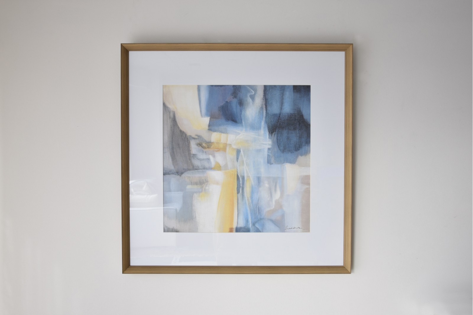 ABSTRACT PAINTING IN BLUE N2. GLASS AND FRAME