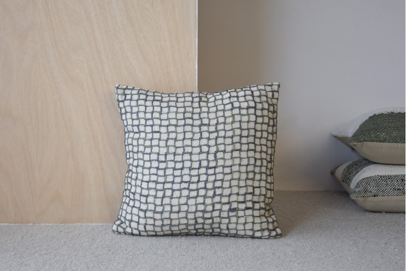 CUSHION OZA N.3. GREEN GREY AND MUSTARD