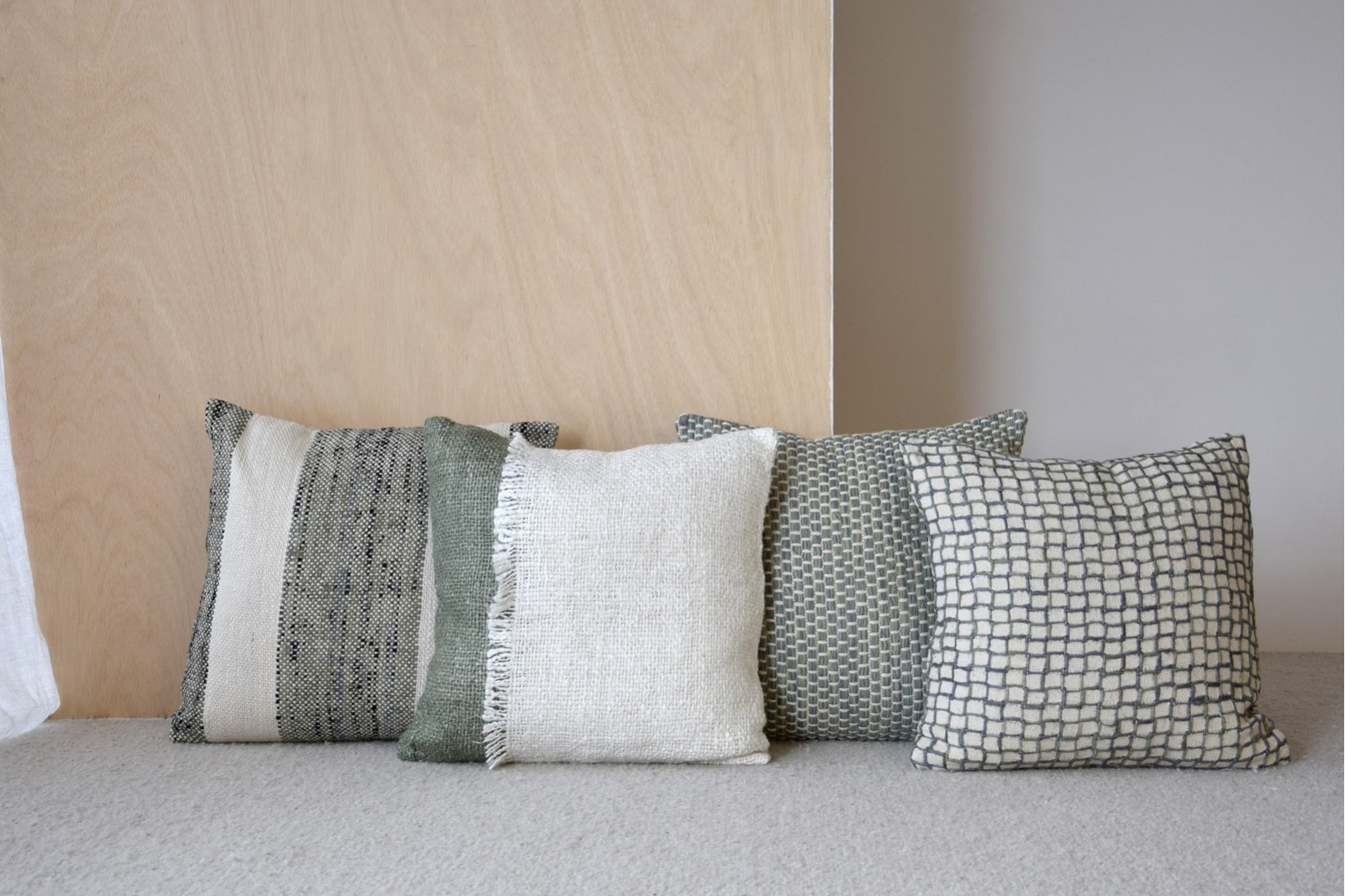 CUSHION OZA N.3. GREEN GREY AND MUSTARD