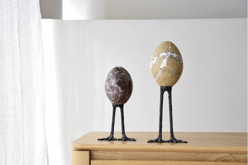 EGG COLLECTION: MARBLE AND METAL SCULPTURE
