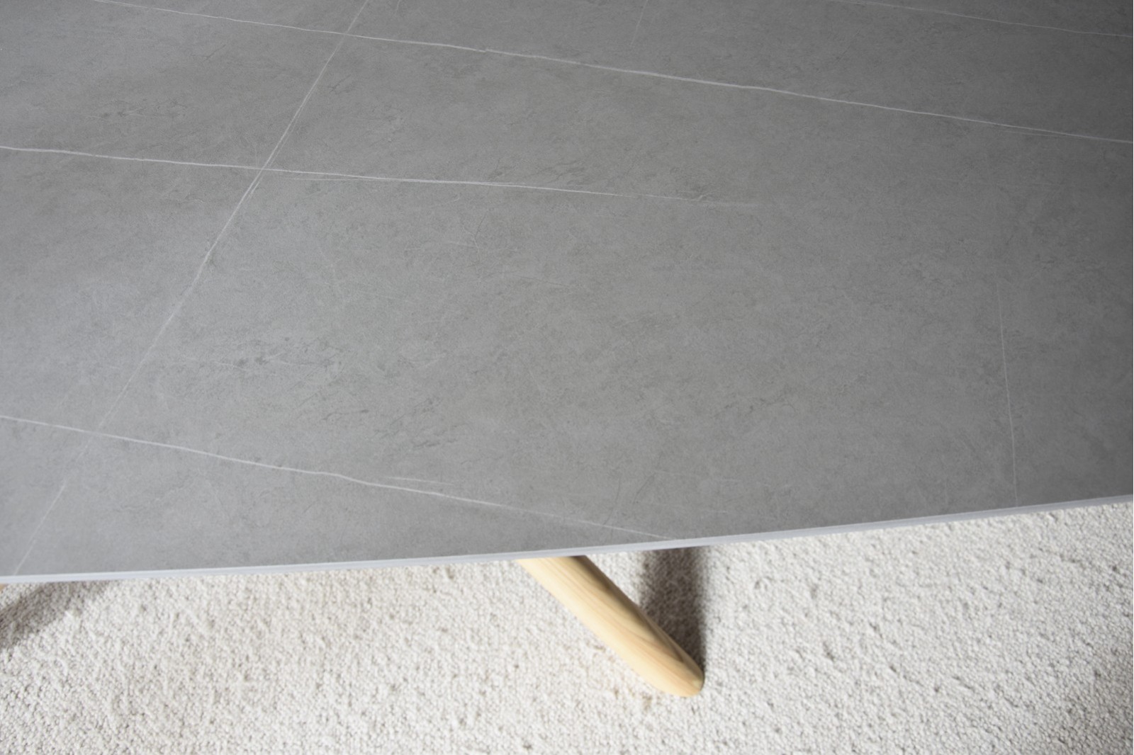 DINING TABLE STONE. GREY CERAMIC AND ASH BASE