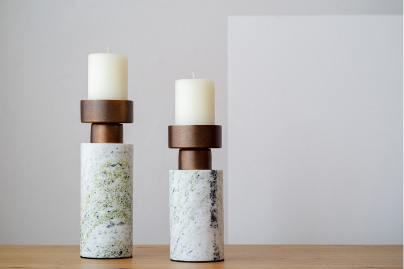 CANDLEHOLDER COLLECTION: GREEN MARBLE AND METAL