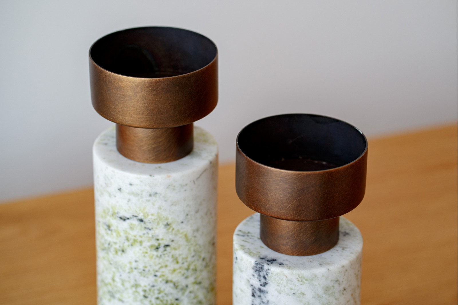 CANDLEHOLDER COLLECTION: GREEN MARBLE AND METAL