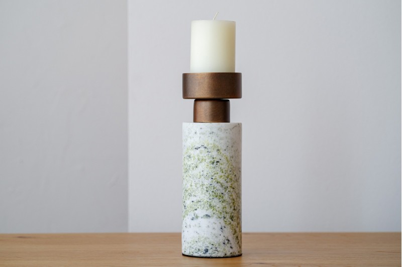 CANDLEHOLDER. METAL AND MARBLE. GREEN. BIG SIZE