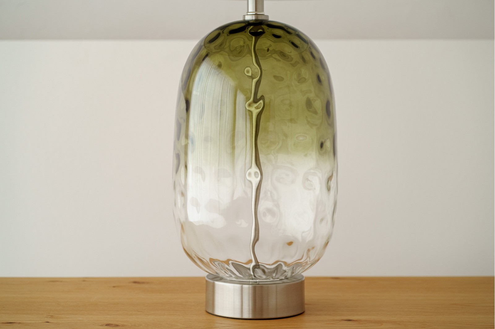 KAL TABLE LAMP. GREEN GLASS WITH LAMPSHADE