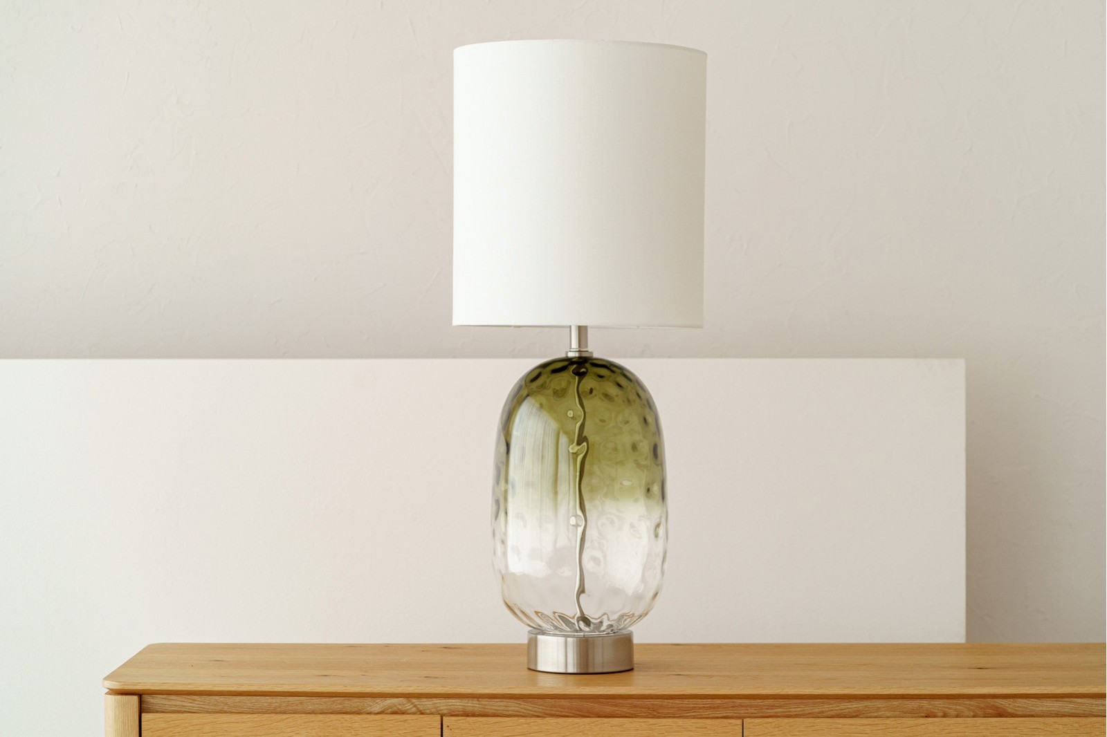 KAL TABLE LAMP. GREEN GLASS WITH LAMPSHADE