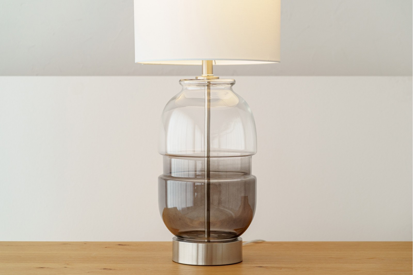 EDA TABLE LAMP. SMOKED GREY GLASS WITH LAMPSHADE