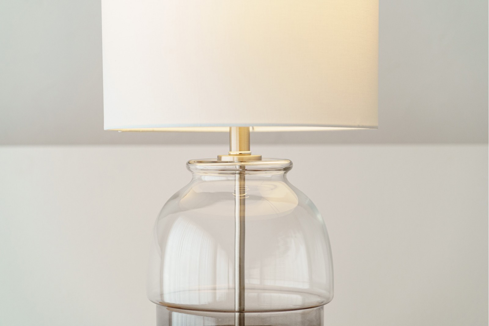 EDA TABLE LAMP. SMOKED GREY GLASS WITH LAMPSHADE