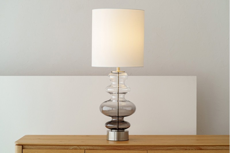 AVA TABLE LAMP. SMOKED GLASS WITH LAMPSHADE