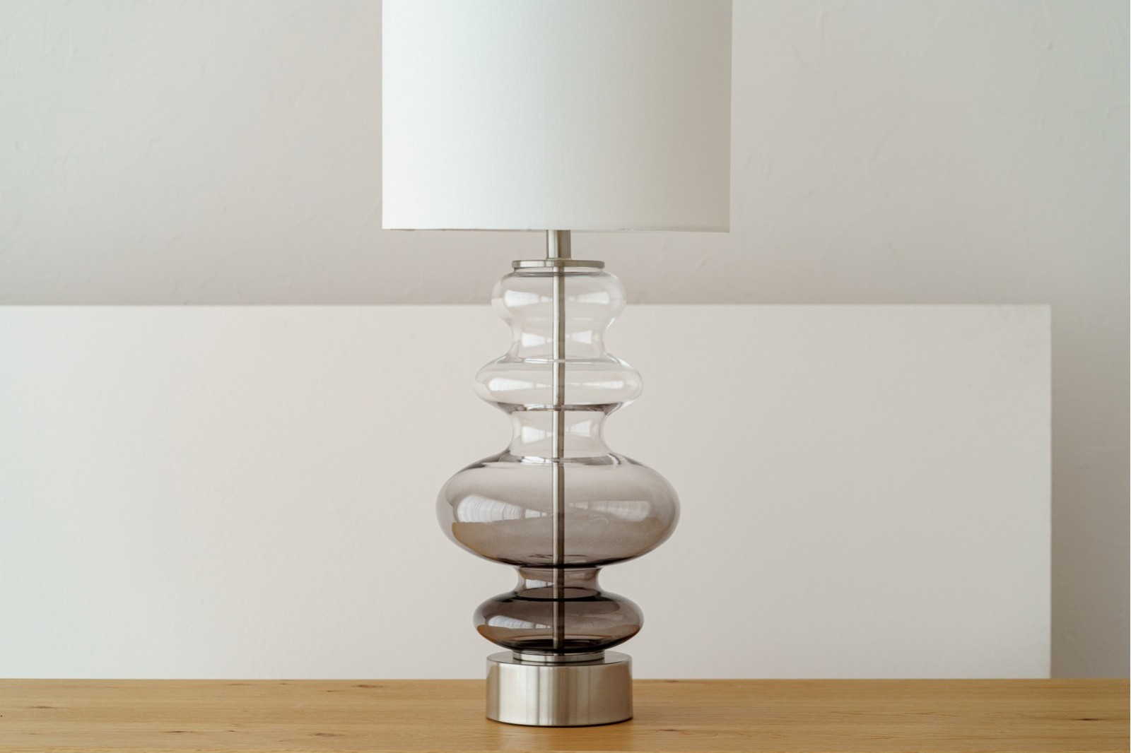 AVA TABLE LAMP. SMOKED GLASS WITH LAMPSHADE