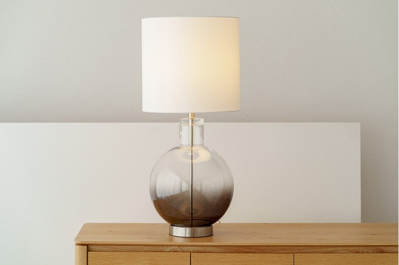 UMA TABLE LAMP. SMOKED GLASS WITH LAMPSHADE