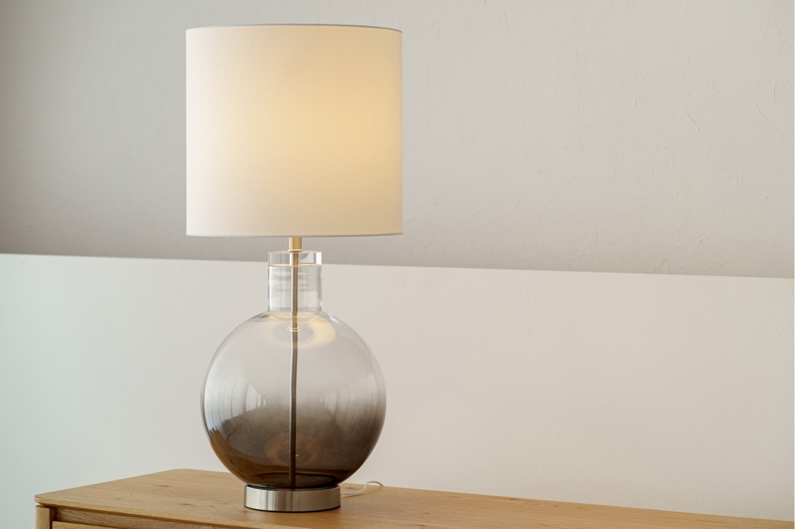 UMA TABLE LAMP. SMOKED GLASS WITH LAMPSHADE