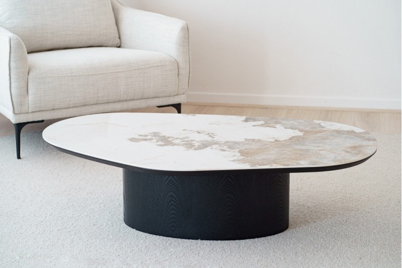 COFFEE TABLE NAT. CERAMIC TOP AND BLACK ASH