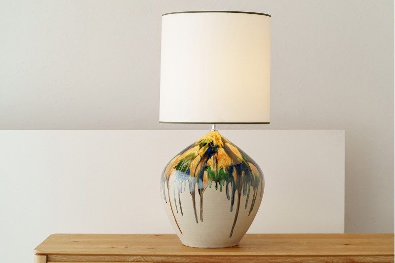 CERAMIC LAMP FOREST WITH LAMPSHADE