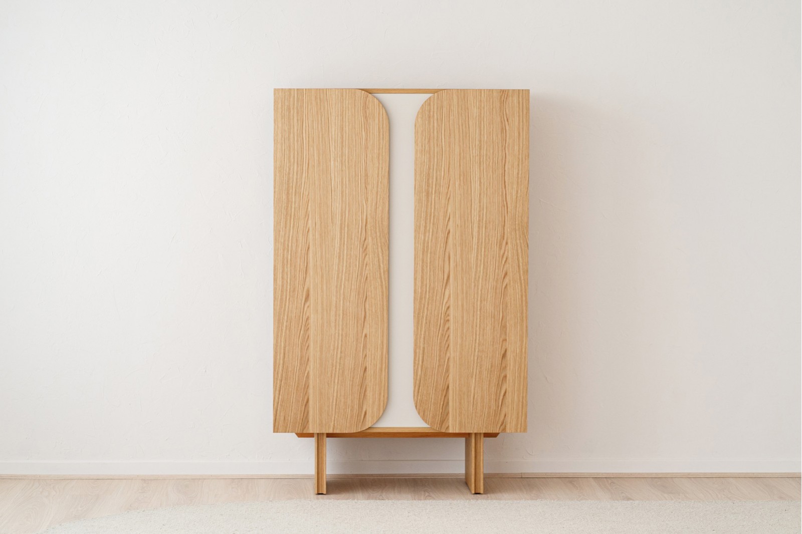 CURVE CABINET. NATURAL OAK AND SAND GRAY