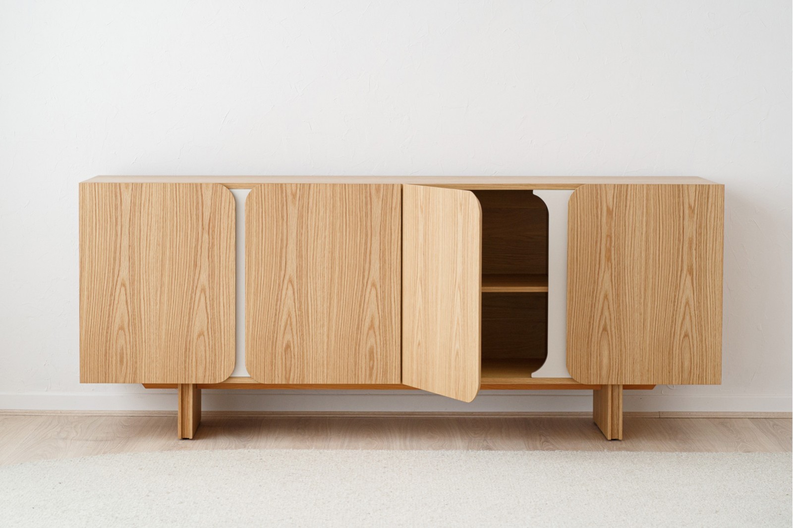 CURVE SIDEBOARD. NATURAL OAK AND SAND GRAY