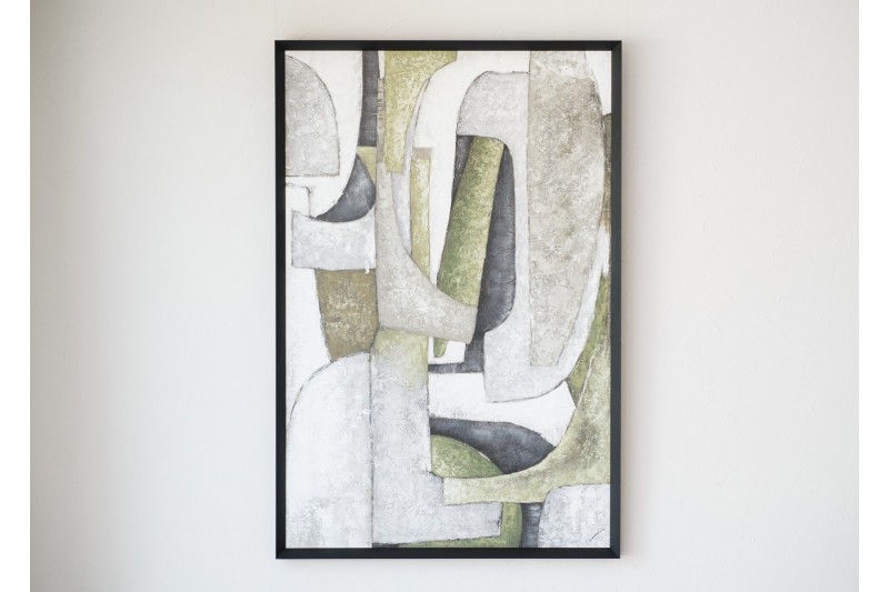 ABSTRACT PAINTING SHAPES N1. GREEN-GRAY