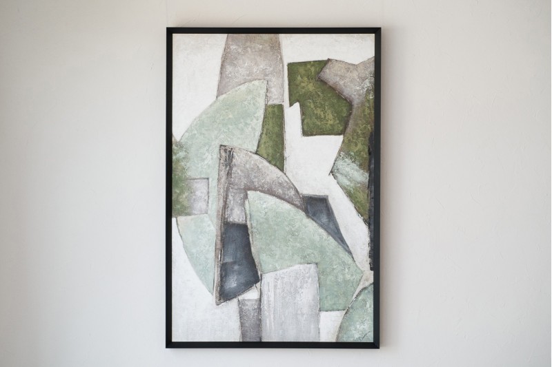 ABSTRACT PAINTING SHAPES N2. GREEN-GRAY