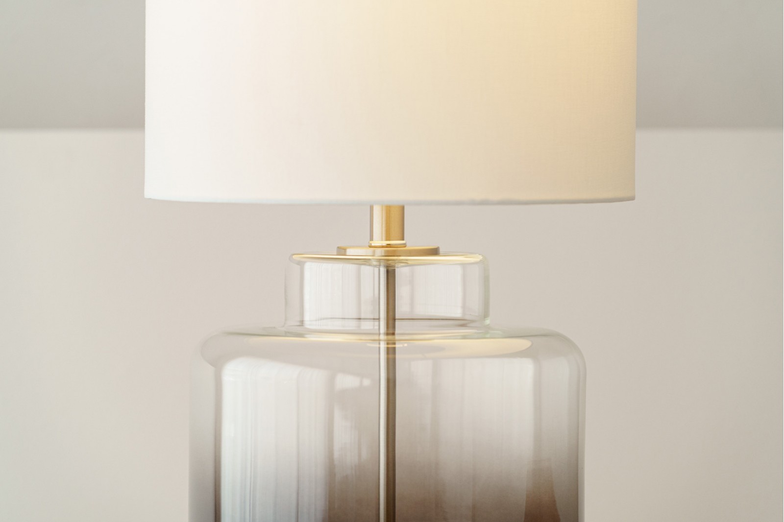 TEA TABLE LAMP. SMOKED GLASS WITH LAMPSHADE