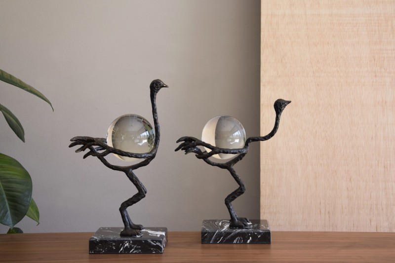 OSTRICH MADE OF METAL GLASS AND MARBLE. LOW