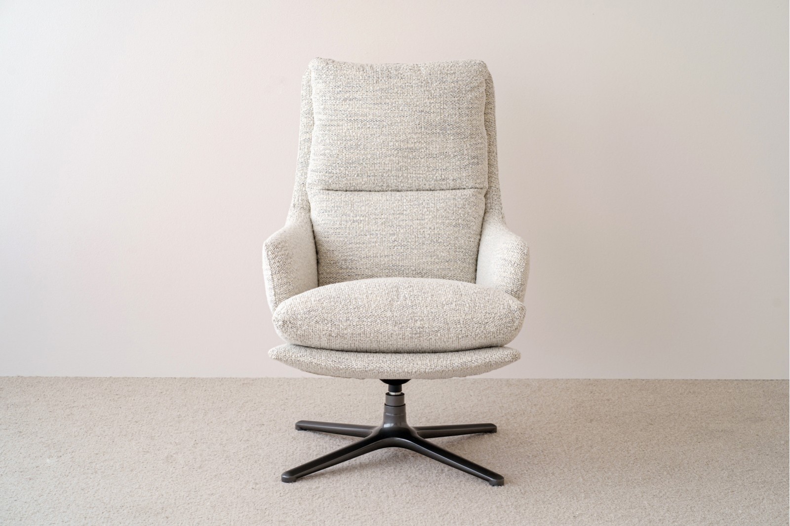 SWIVEL ARMCHAIR. BEIGE AND GREY UPHOLSTERY