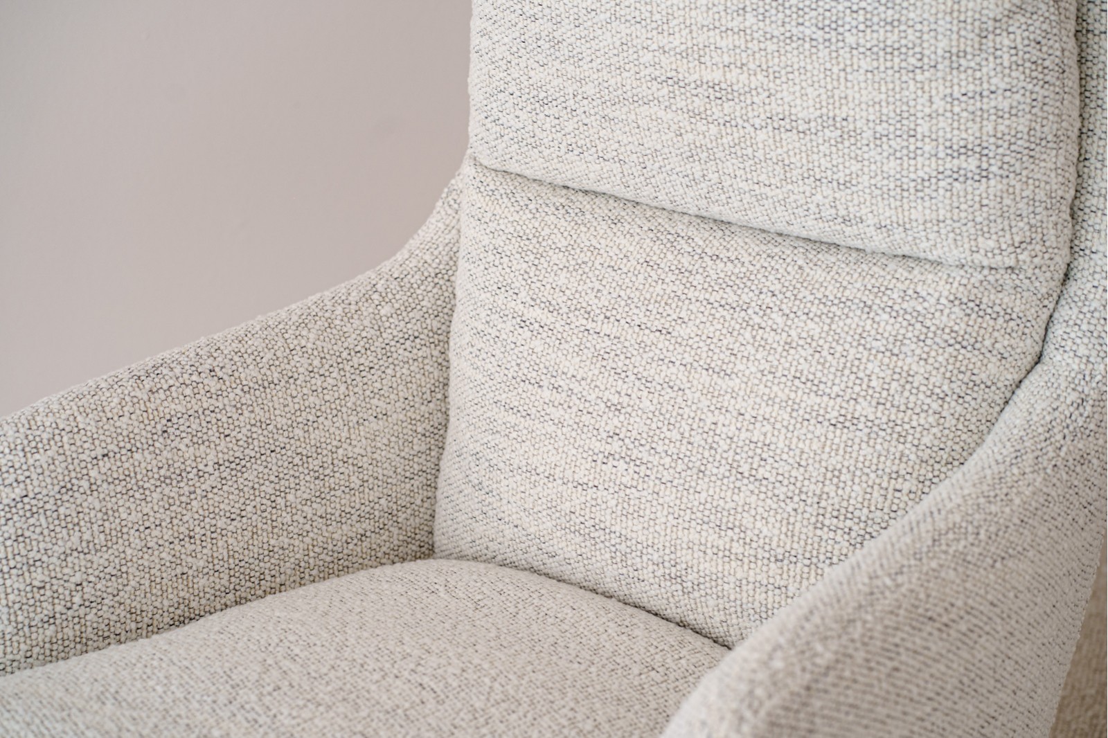 SWIVEL ARMCHAIR. BEIGE AND GREY UPHOLSTERY