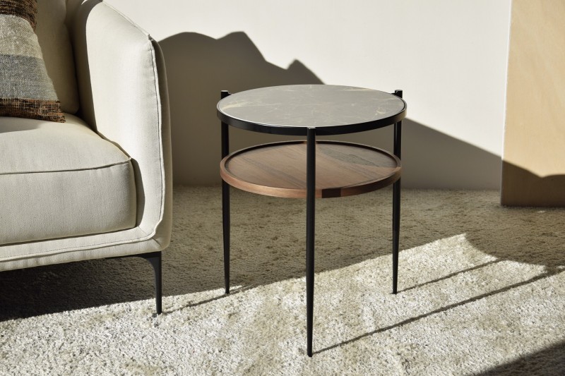 SIDE TABLE CERMIC TOP AND BLACK METAL