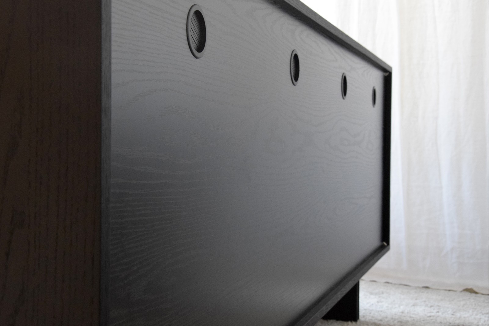 CURVE SIDEBOARD. BLACK OAK AND SAND GRAY