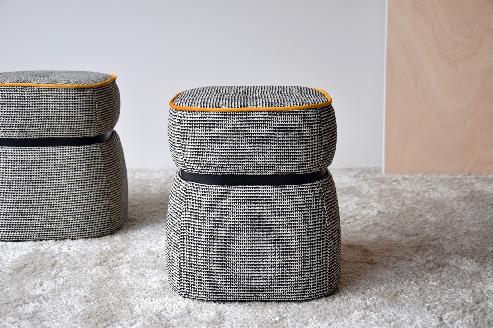 SET OF 2 STOOLS. BEIGEGREY BLACK AND DARK ORANGE