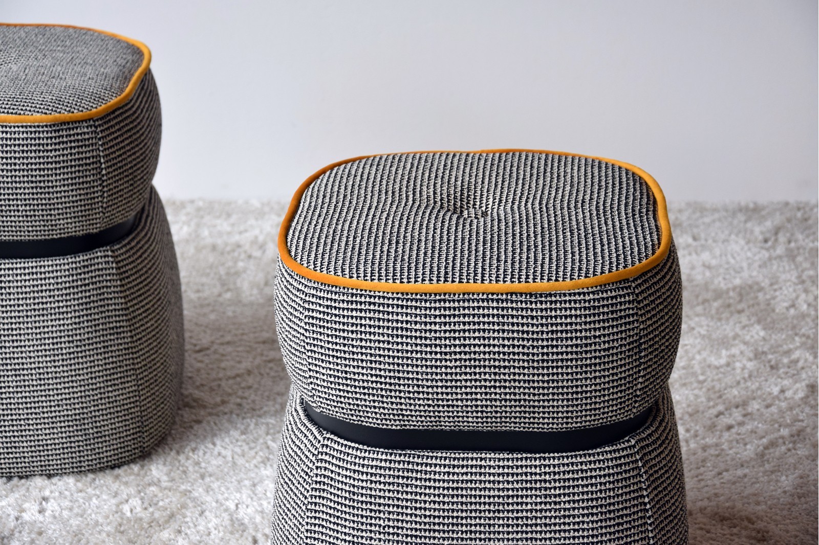 SET OF 2 STOOLS. BEIGEGREY BLACK AND DARK ORANGE