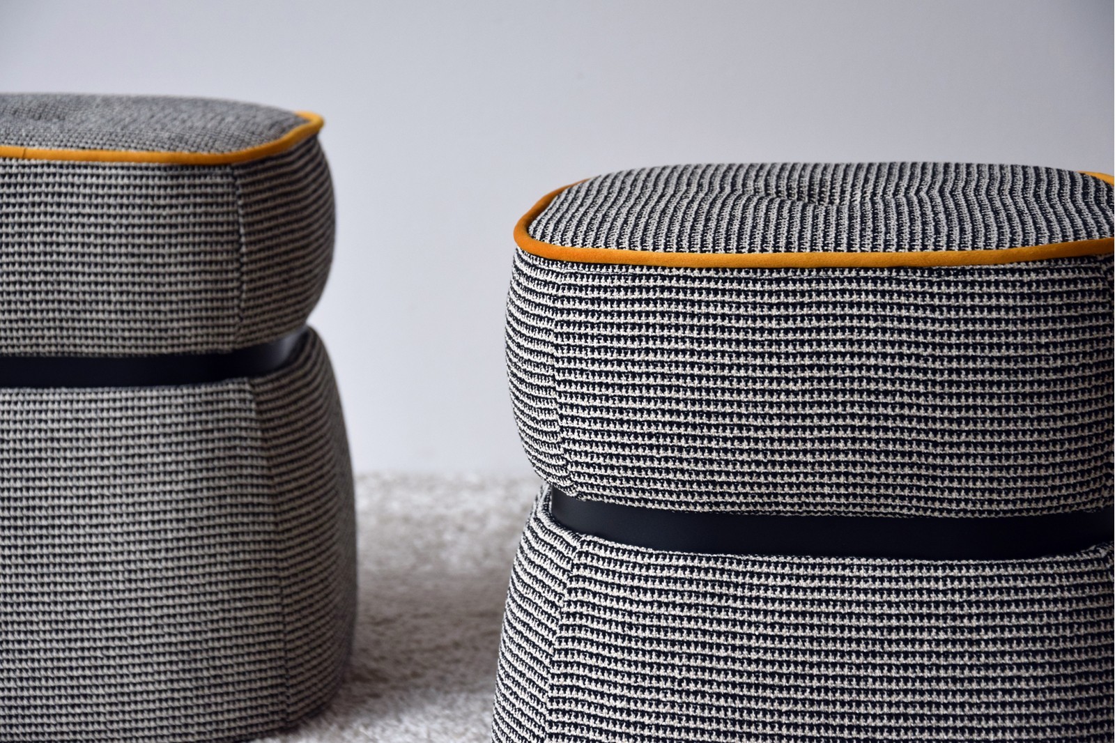 SET OF 2 STOOLS. BEIGEGREY BLACK AND DARK ORANGE