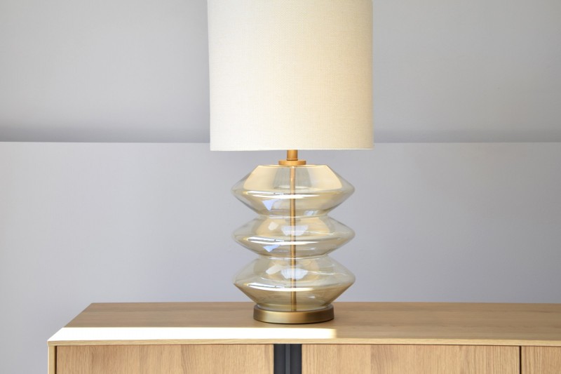 ZIG ZAG TABLE LAMP. AMBER GLASS. WITH SHADE