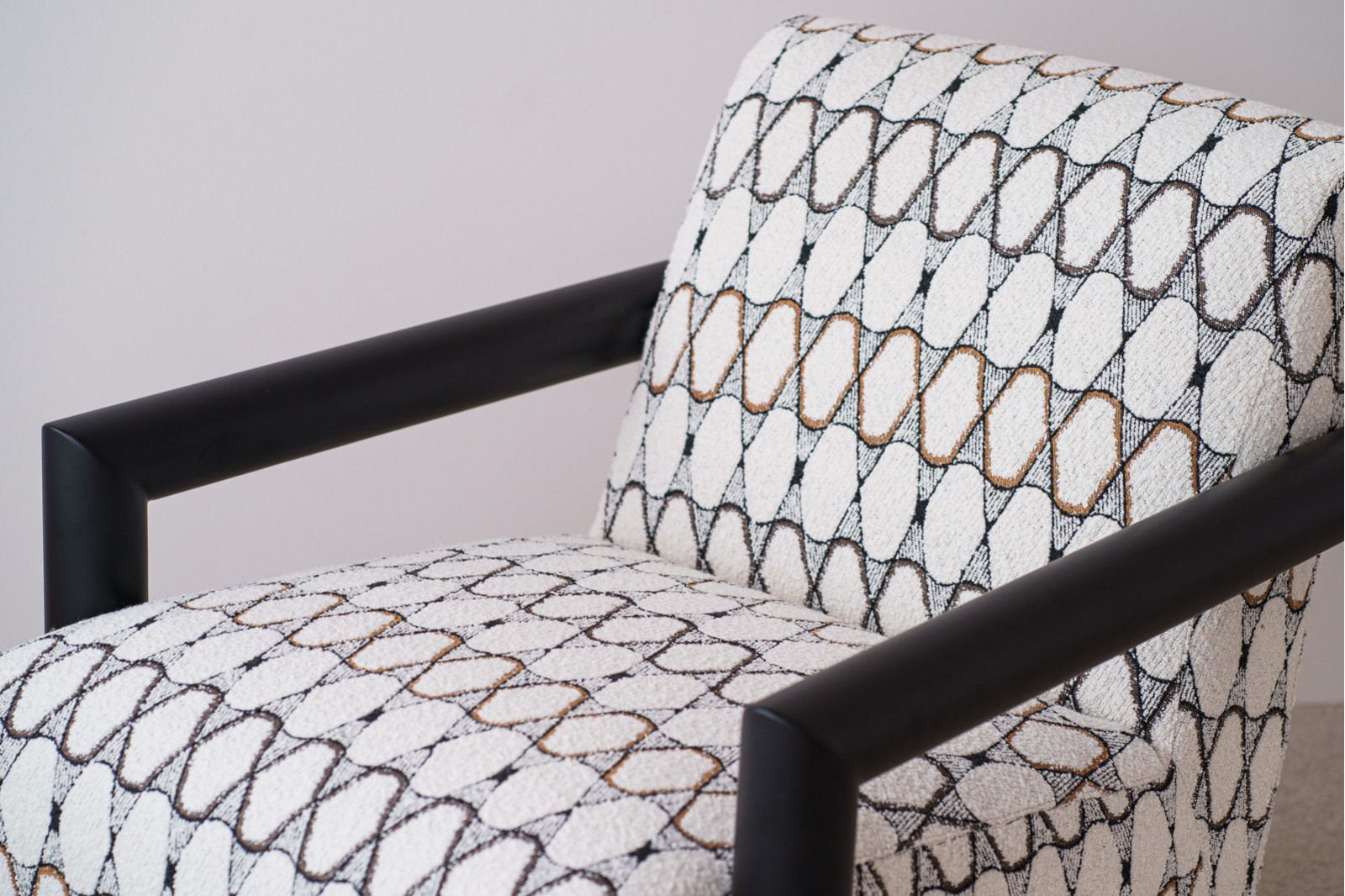 ARMCHAIR. GEOMETRIC BEIGE UPHOLSTERED.