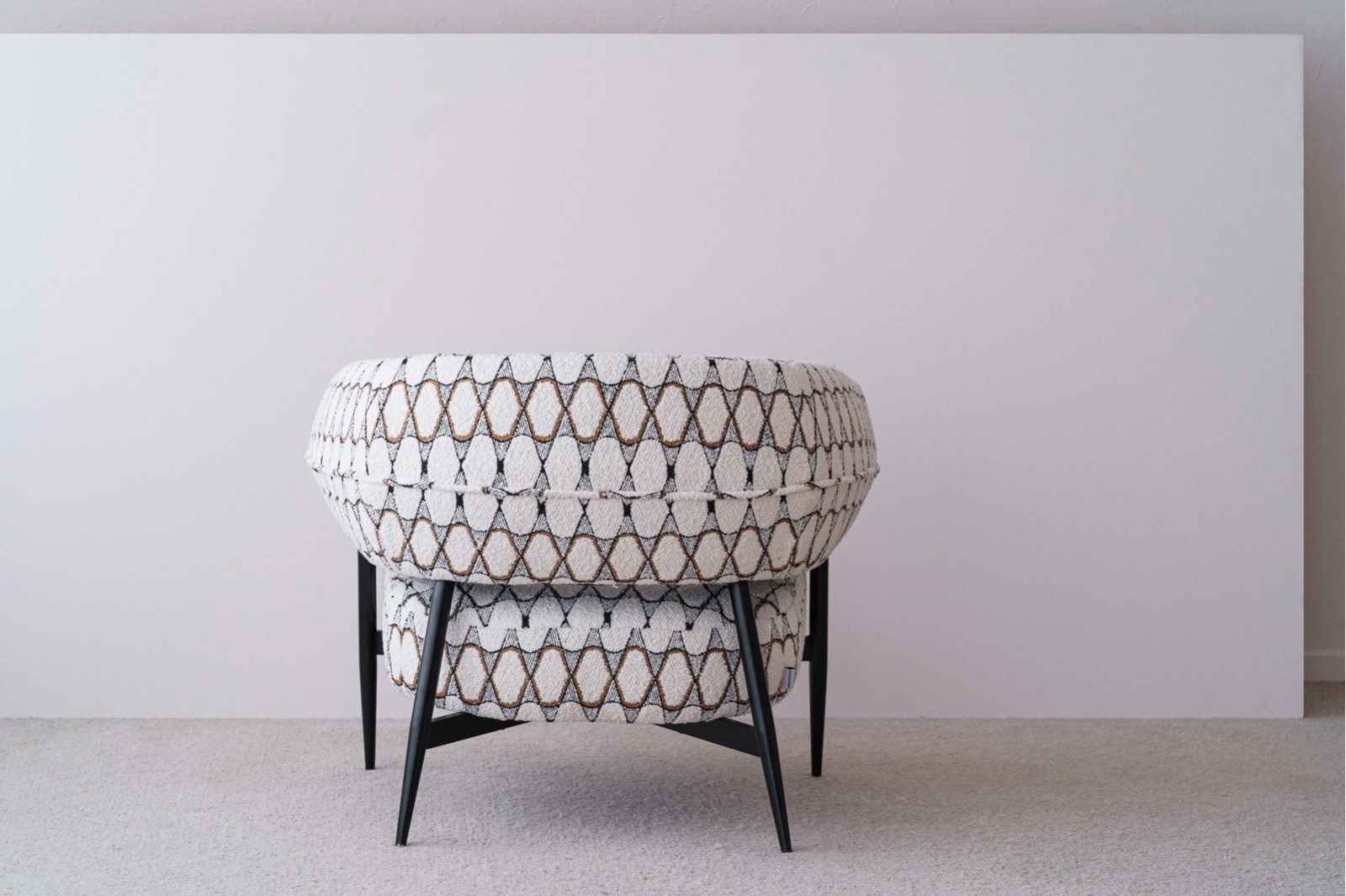 ARMCHAIR. ROUND. GEOMETRIC BEIGE UPHOLSTERED