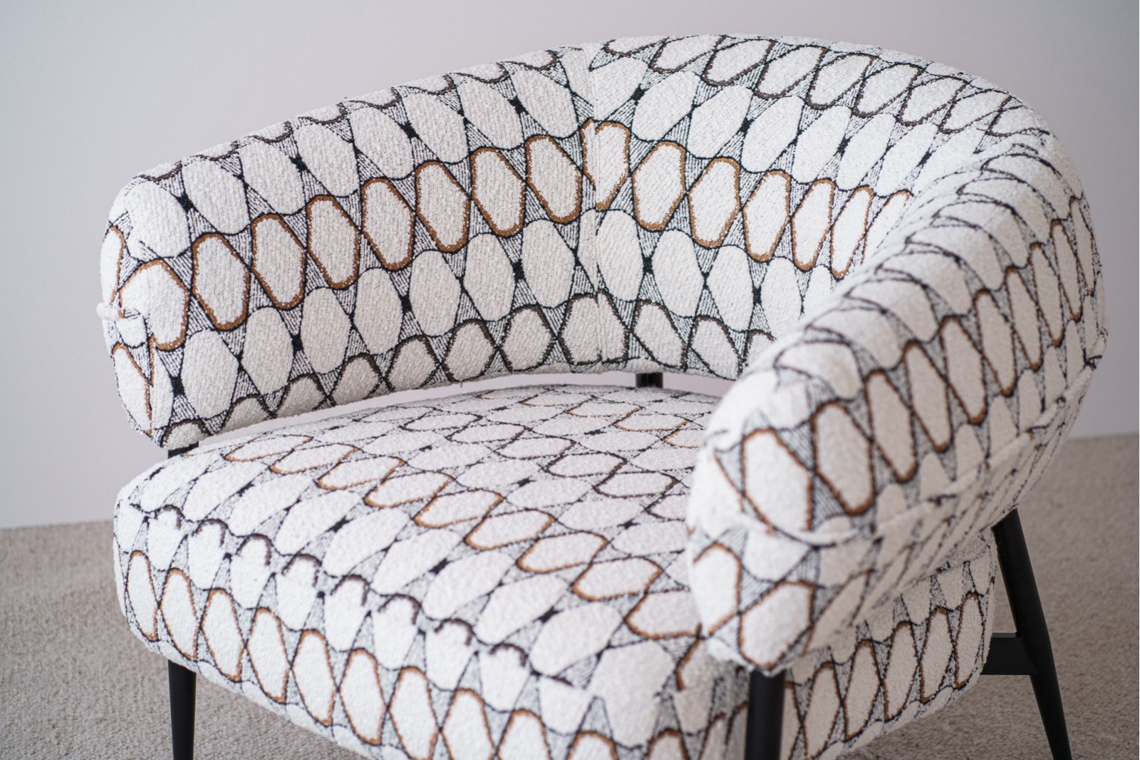 ARMCHAIR. ROUND. GEOMETRIC BEIGE UPHOLSTERED