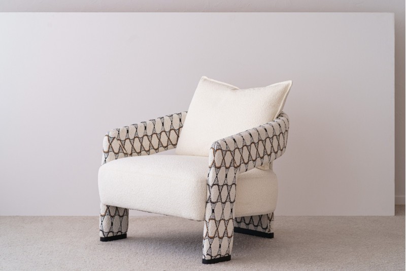 ARMCHAIR. BEIGE AND PATTERN UPHOLSTERED DOUBLE 