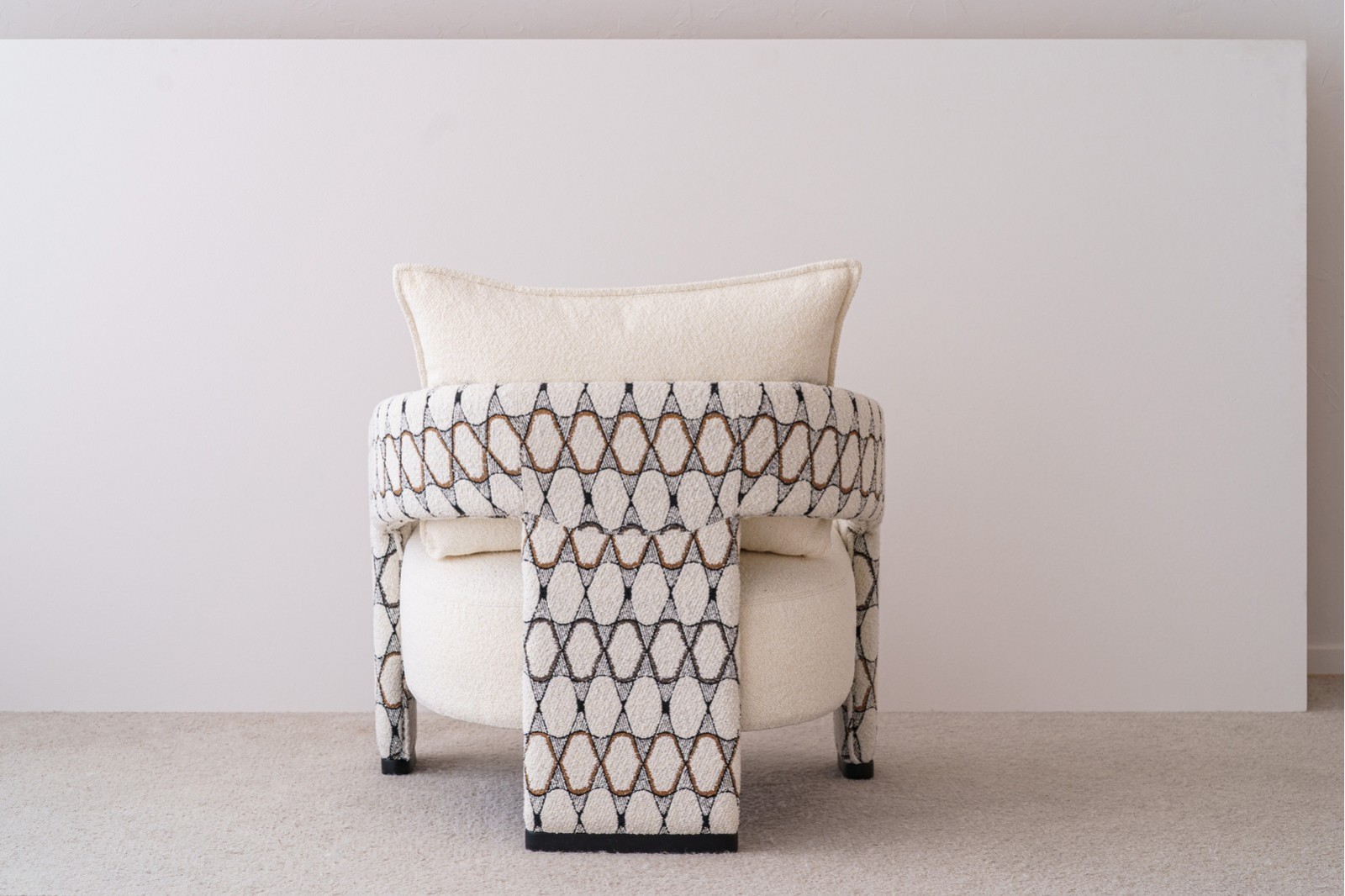 ARMCHAIR. BEIGE AND PATTERN UPHOLSTERED DOUBLE 